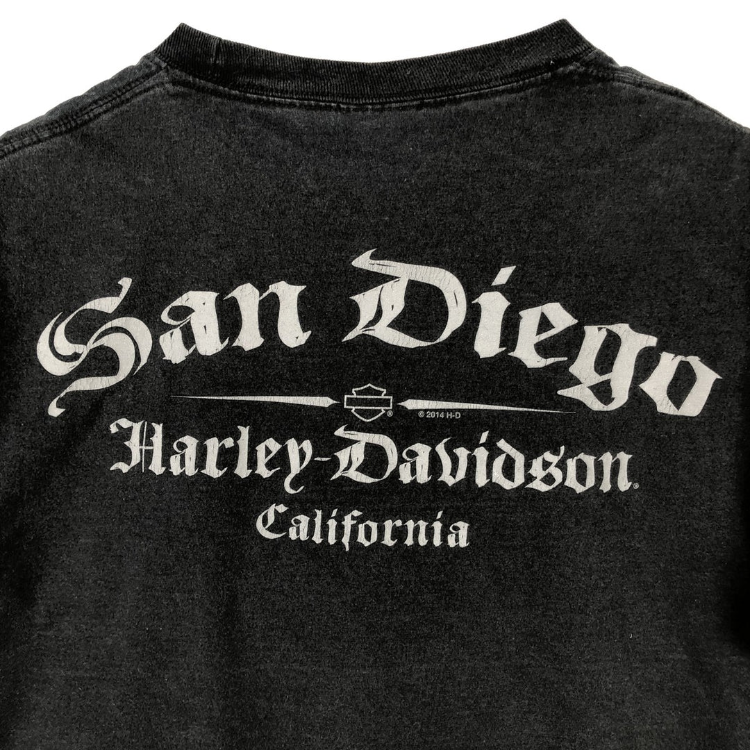 Harley-Davidson Skull Pattern Skull Wing Motorcycle Bike T-shirt Men's L size cotton black type Vintage Second Hand