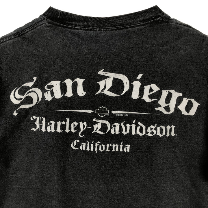 Harley-Davidson Skull Pattern Skull Wing Motorcycle Bike T-shirt Men's L size cotton black type Vintage Second Hand