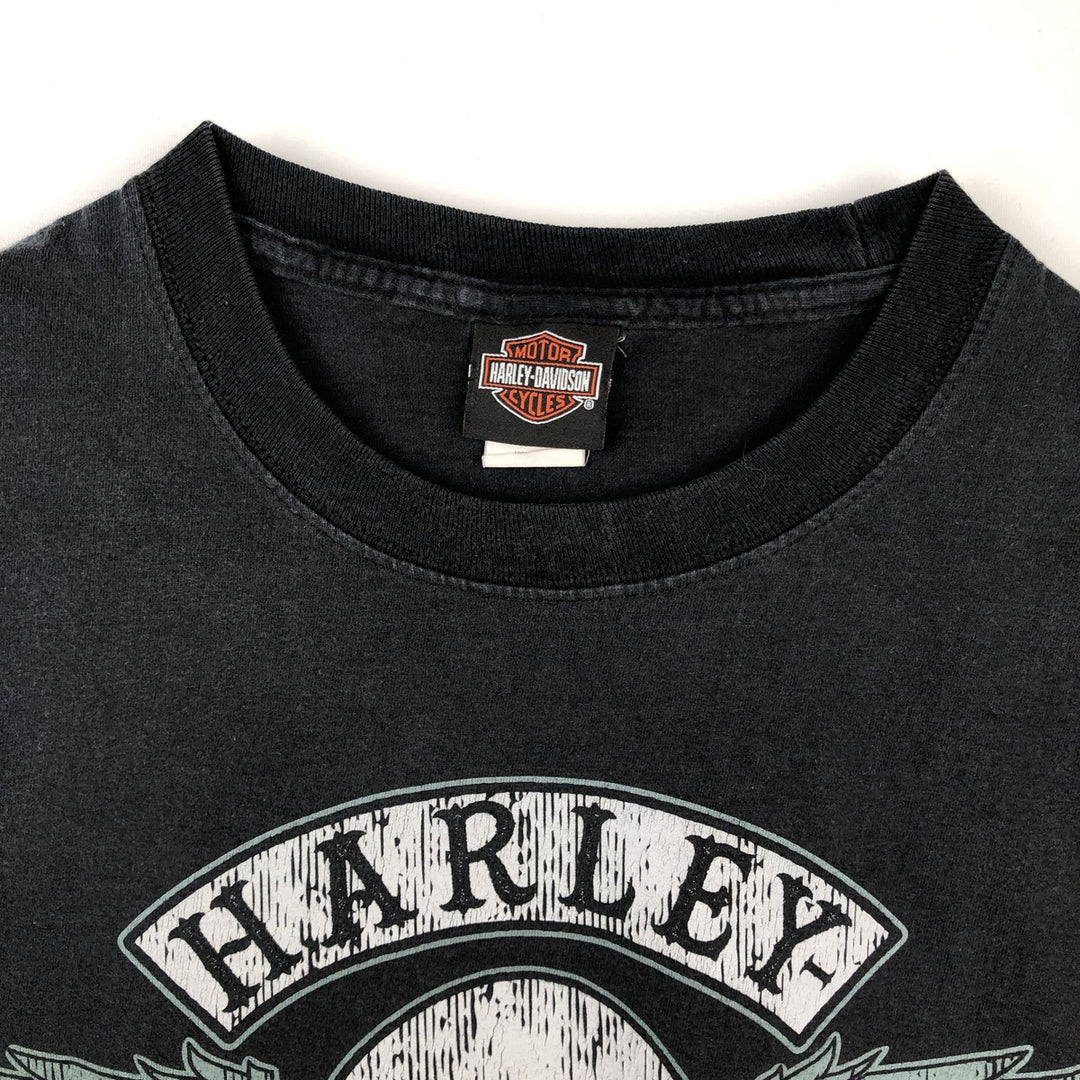 Harley-Davidson Skull Pattern Skull Wing Motorcycle Bike T-shirt Men's L size cotton black type Vintage Second Hand