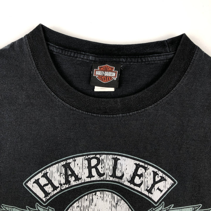 Harley-Davidson Skull Pattern Skull Wing Motorcycle Bike T-shirt Men's L size cotton black type Vintage Second Hand