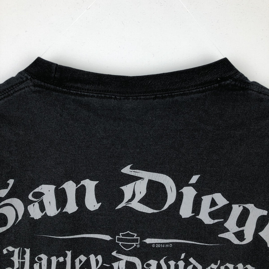 Harley-Davidson Skull Pattern Skull Wing Motorcycle Bike T-shirt Men's L size cotton black type Vintage Second Hand