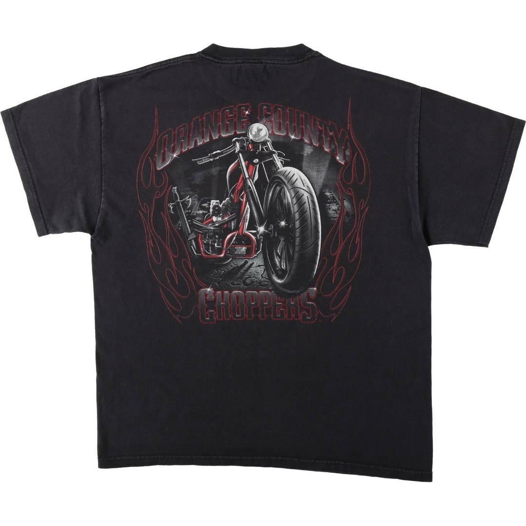 Orange County Choppers Fire Pattern Motorcycle Bike T-Shirt, Men's Size L (approx.) cotton black type Vintage Second Hand