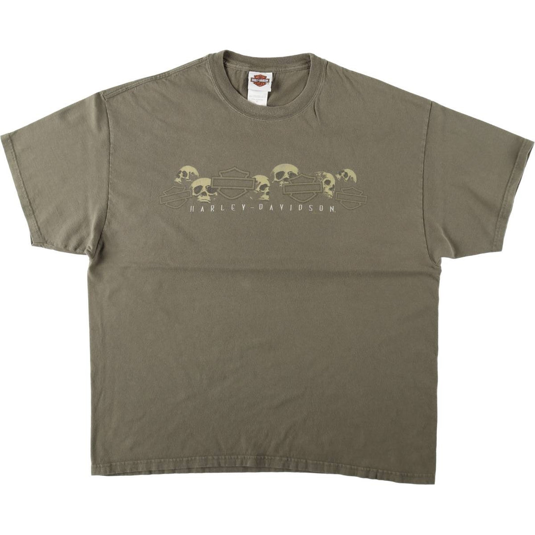 Harley-Davidson Skull Pattern Motorcycle Bike T-shirt Men's XL cotton Khaki type Vintage Second Hand