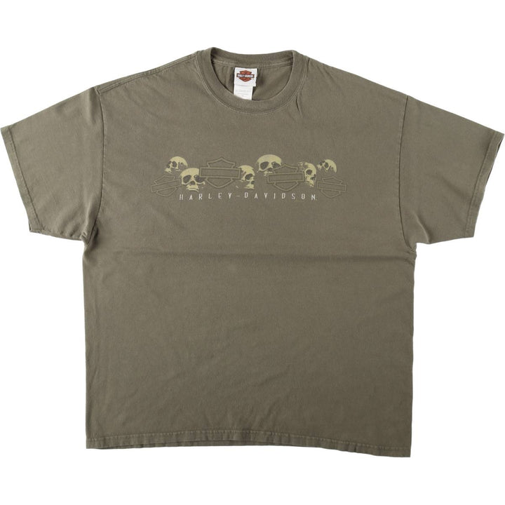 Harley-Davidson Skull Pattern Motorcycle Bike T-shirt Men's XL cotton Khaki type Vintage Second Hand