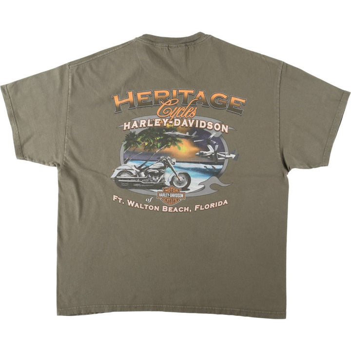 Harley-Davidson Skull Pattern Motorcycle Bike T-shirt Men's XL cotton Khaki type Vintage Second Hand