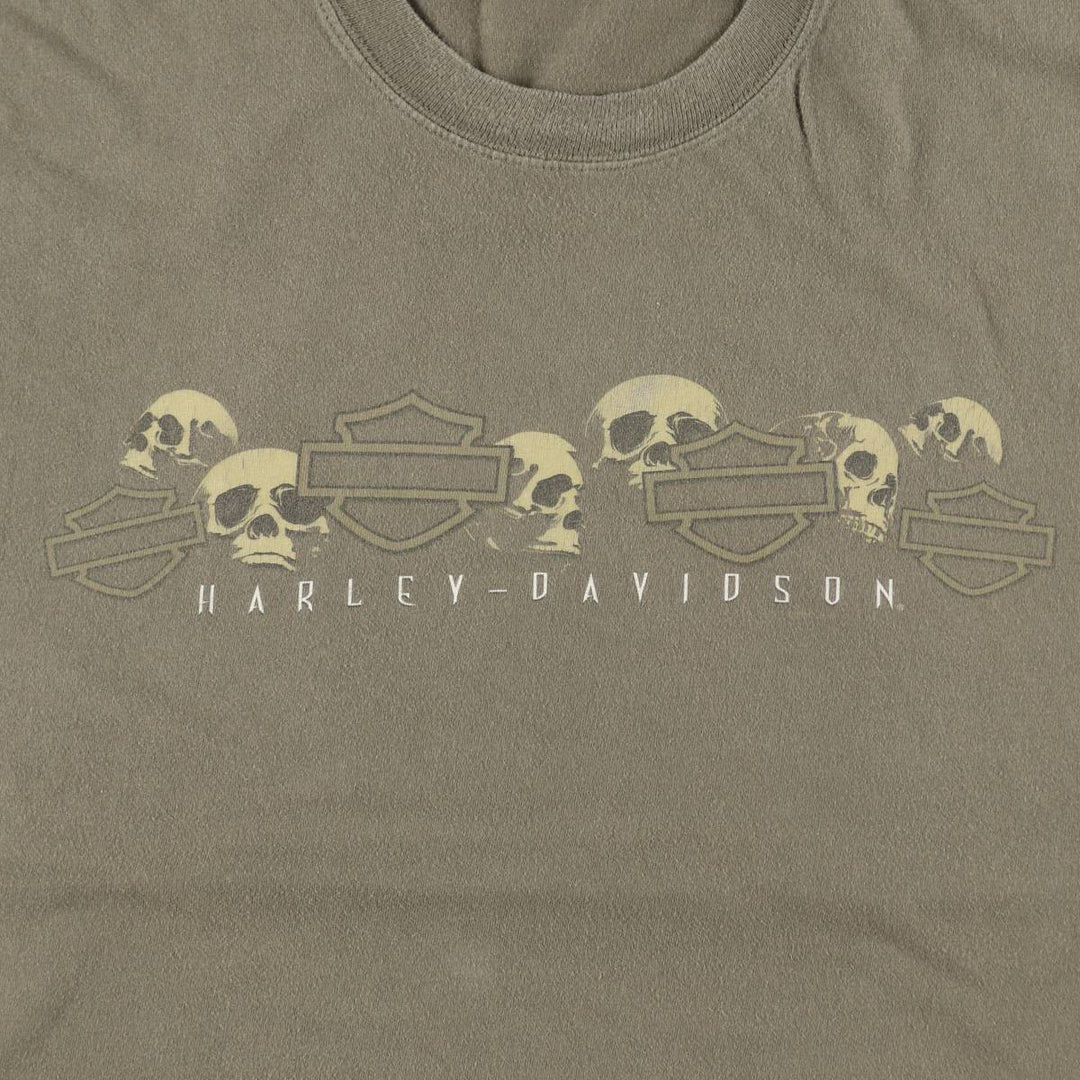 Harley-Davidson Skull Pattern Motorcycle Bike T-shirt Men's XL cotton Khaki type Vintage Second Hand