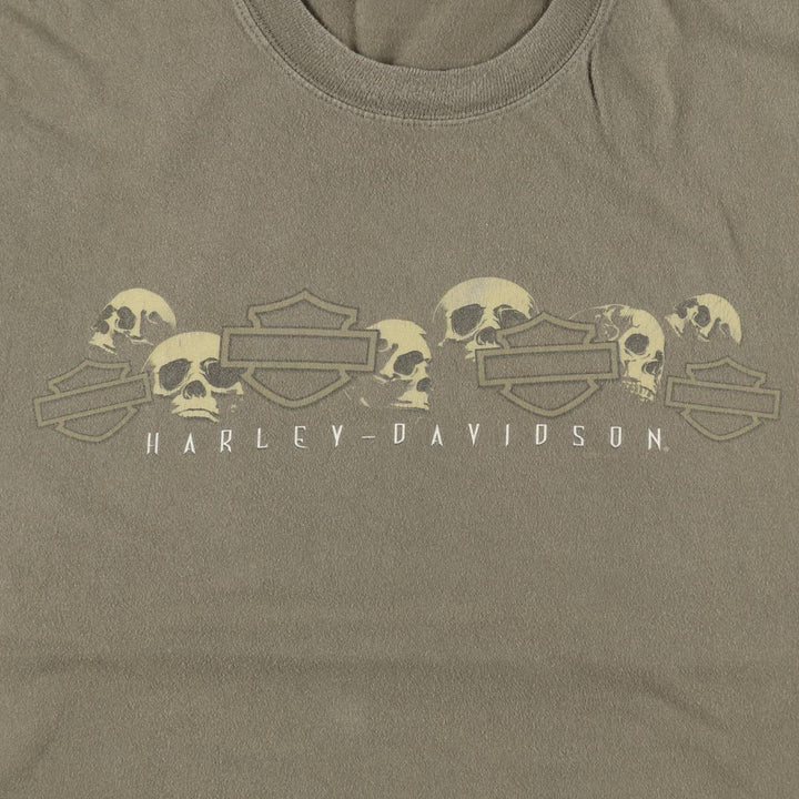 Harley-Davidson Skull Pattern Motorcycle Bike T-shirt Men's XL cotton Khaki type Vintage Second Hand