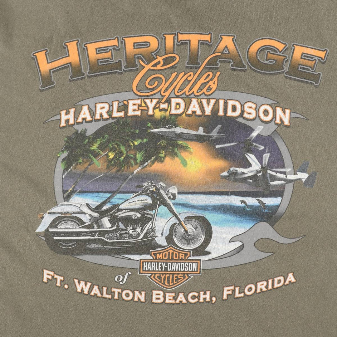Harley-Davidson Skull Pattern Motorcycle Bike T-shirt Men's XL cotton Khaki type Vintage Second Hand