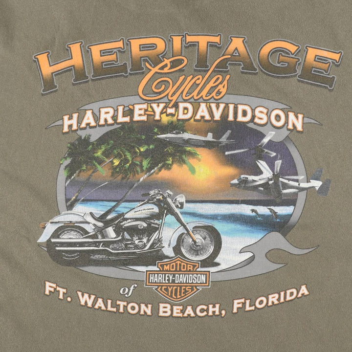 Harley-Davidson Skull Pattern Motorcycle Bike T-shirt Men's XL cotton Khaki type Vintage Second Hand