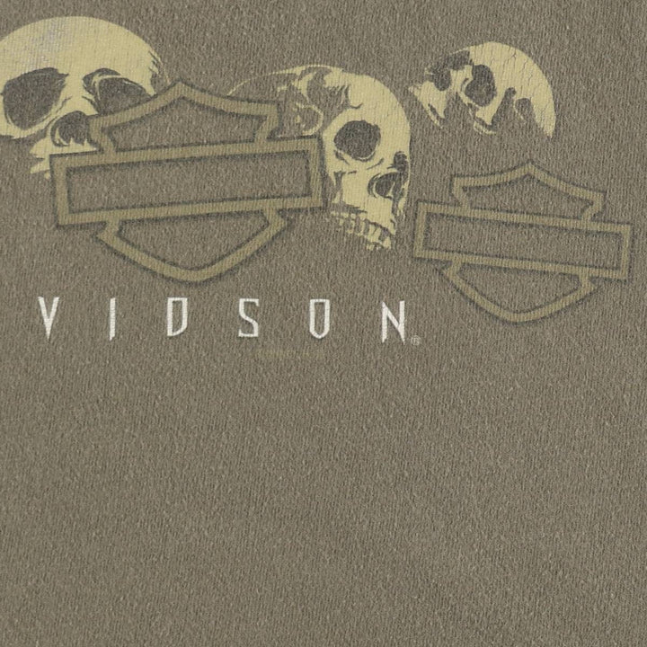 Harley-Davidson Skull Pattern Motorcycle Bike T-shirt Men's XL cotton Khaki type Vintage Second Hand