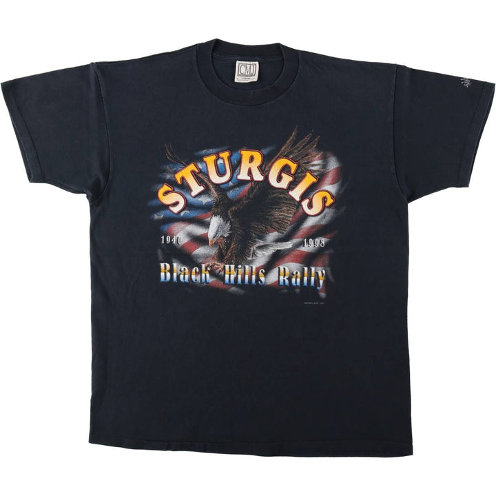 90'S CMJ Eagle Pattern American Flag Motorcycle T-Shirt, Made in USA, Men's Size L (approx.), Vintage cotton black type Vintage Second Hand