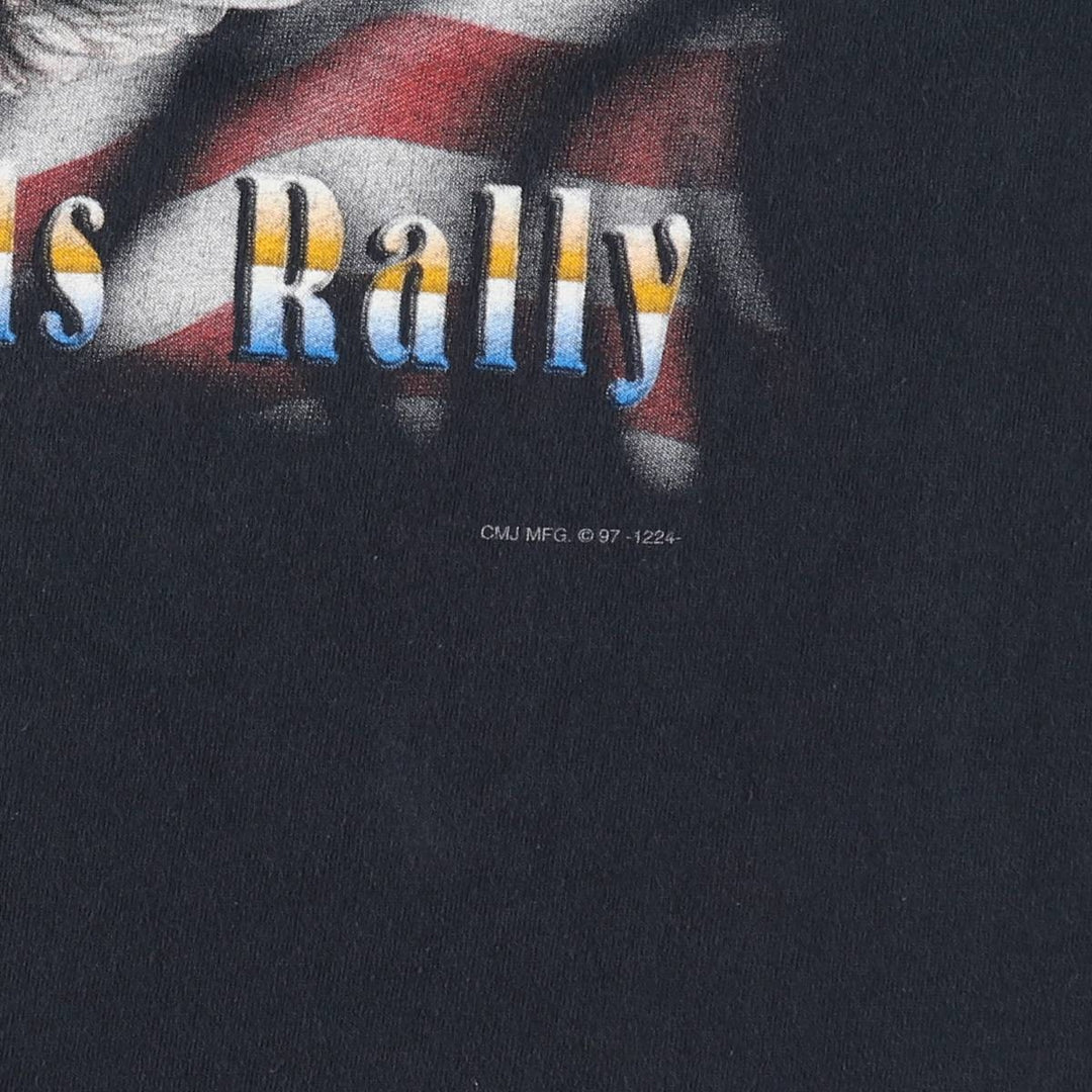 90'S CMJ Eagle Pattern American Flag Motorcycle T-Shirt, Made in USA, Men's Size L (approx.), Vintage cotton black type Vintage Second Hand