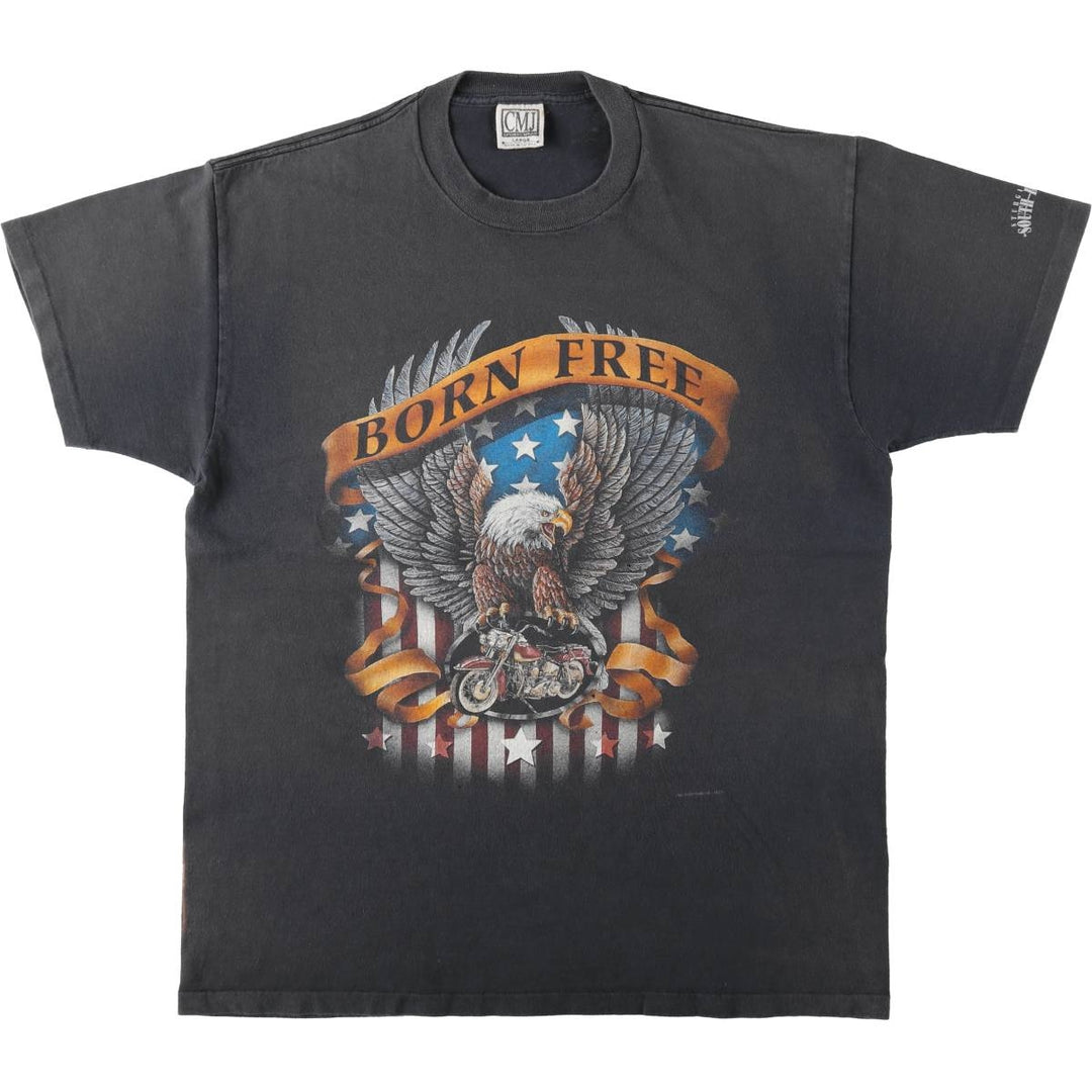 CMJ Eagle Pattern Motorcycle T-Shirt, Made in USA, Men's Size L (Equivalent), Vintage cotton black type Vintage Second Hand