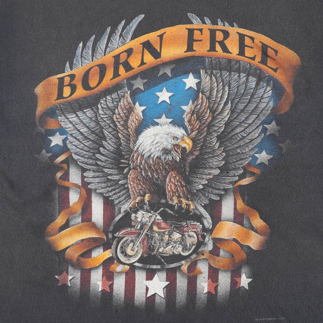 CMJ Eagle Pattern Motorcycle T-Shirt, Made in USA, Men's Size L (Equivalent), Vintage cotton black type Vintage Second Hand