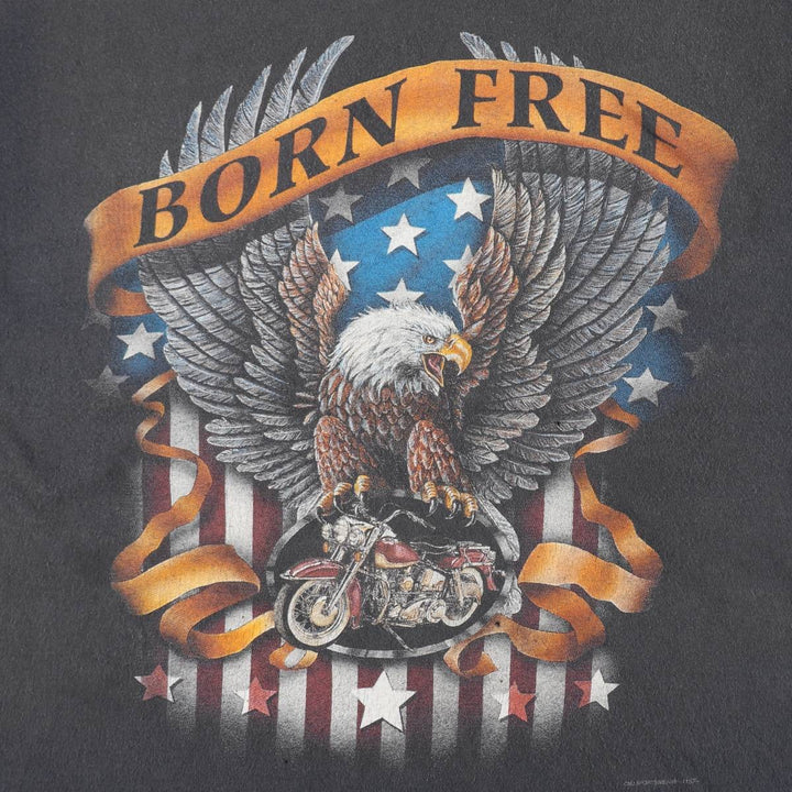 CMJ Eagle Pattern Motorcycle T-Shirt, Made in USA, Men's Size L (Equivalent), Vintage cotton black type Vintage Second Hand