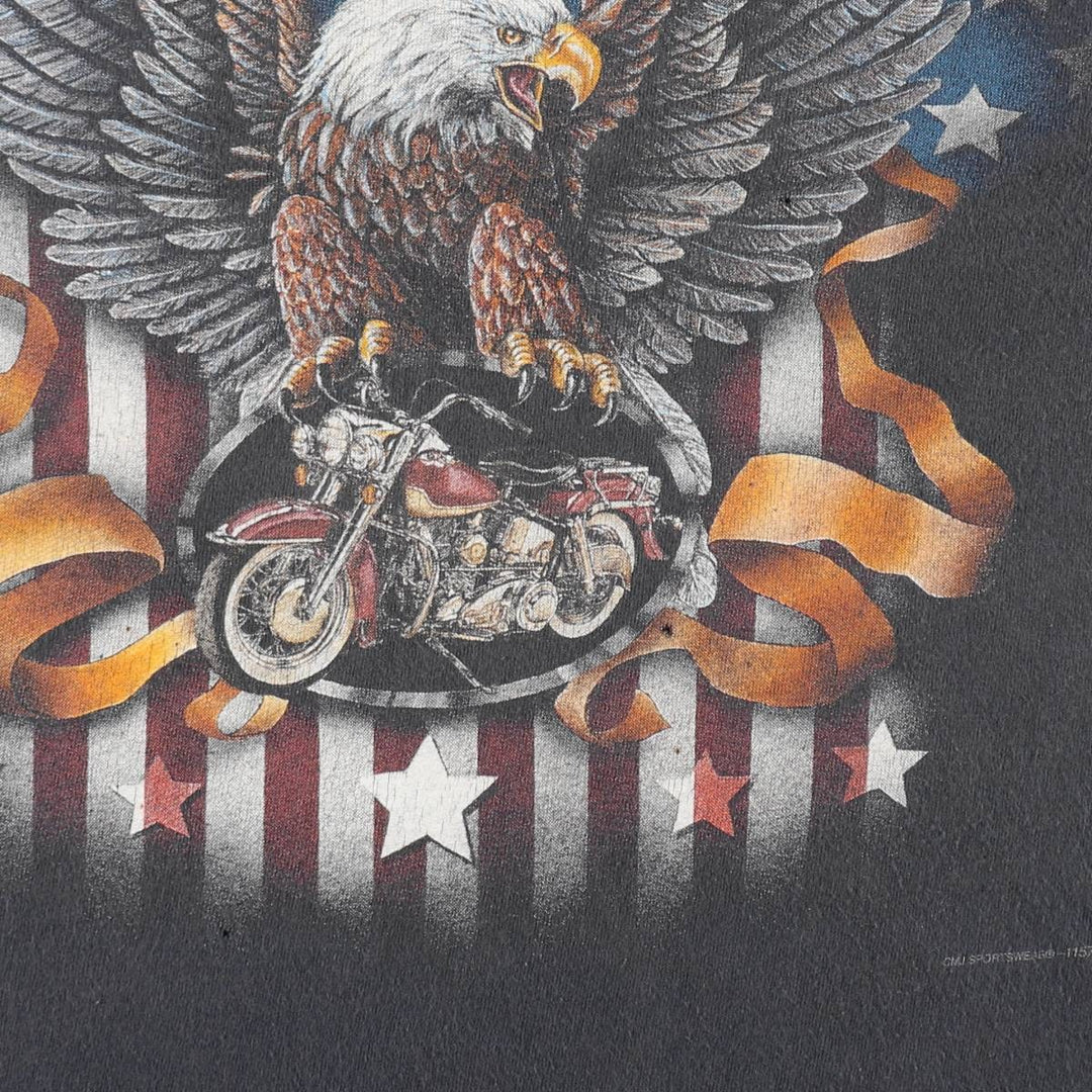 CMJ Eagle Pattern Motorcycle T-Shirt, Made in USA, Men's Size L (Equivalent), Vintage cotton black type Vintage Second Hand