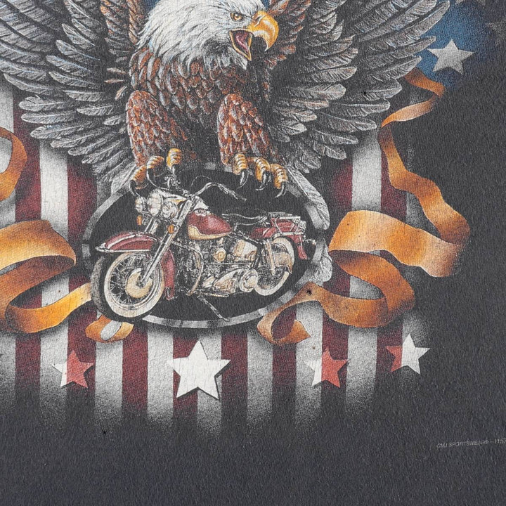 CMJ Eagle Pattern Motorcycle T-Shirt, Made in USA, Men's Size L (Equivalent), Vintage cotton black type Vintage Second Hand