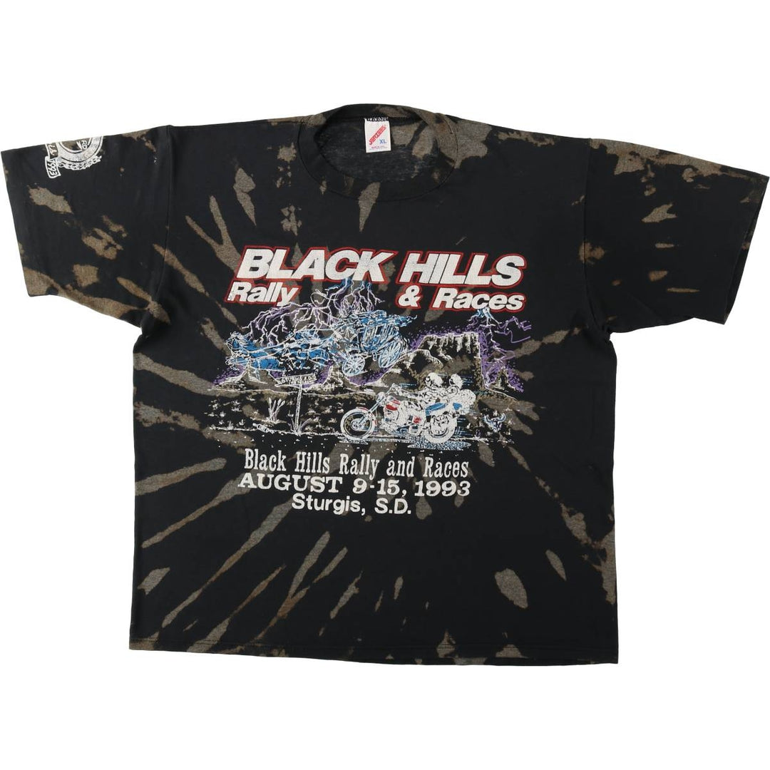 80s-90'S Jerzees Tie-Dye Pattern Motorcycle T-Shirt, Made in USA, Men's XL (approx.) Vintage cotton black type Vintage Second Hand