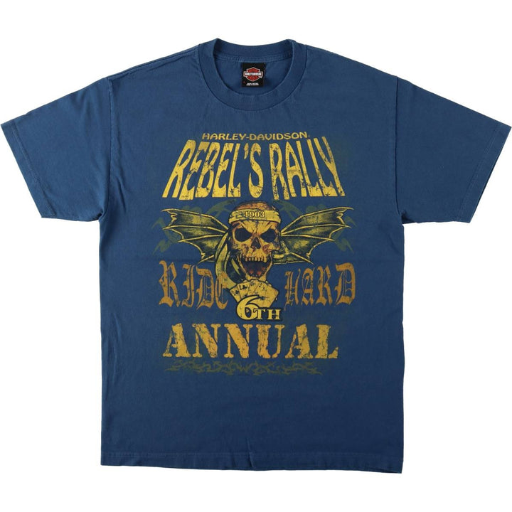 Harley-Davidson Skull Pattern Motorcycle Bike T-shirt Men's L size cotton blue type Vintage Second Hand