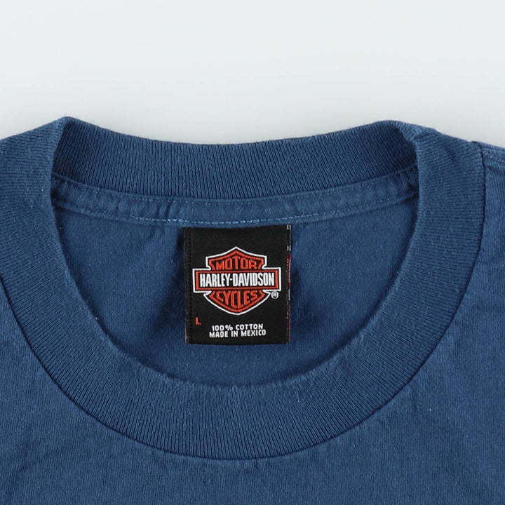 Harley-Davidson Skull Pattern Motorcycle Bike T-shirt Men's L size cotton blue type Vintage Second Hand