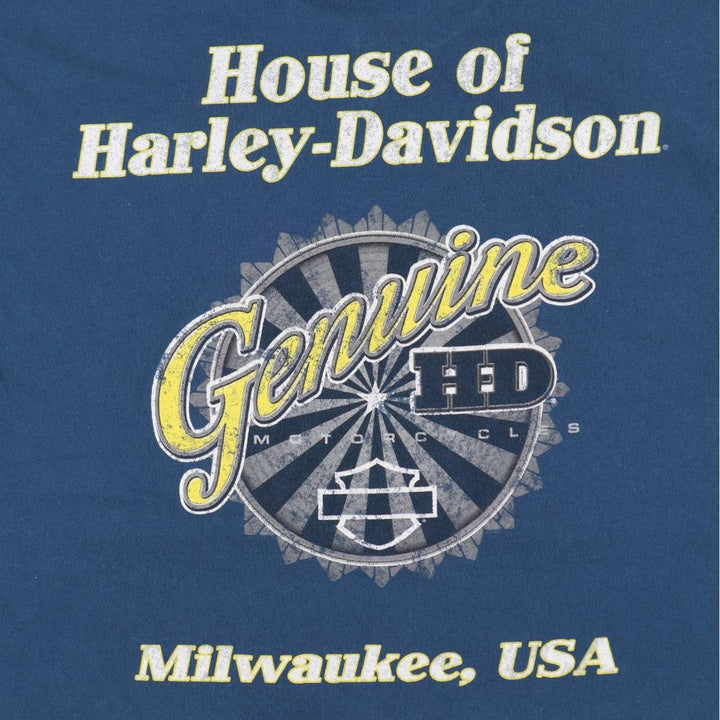 Harley-Davidson Skull Pattern Motorcycle Bike T-shirt Men's L size cotton blue type Vintage Second Hand