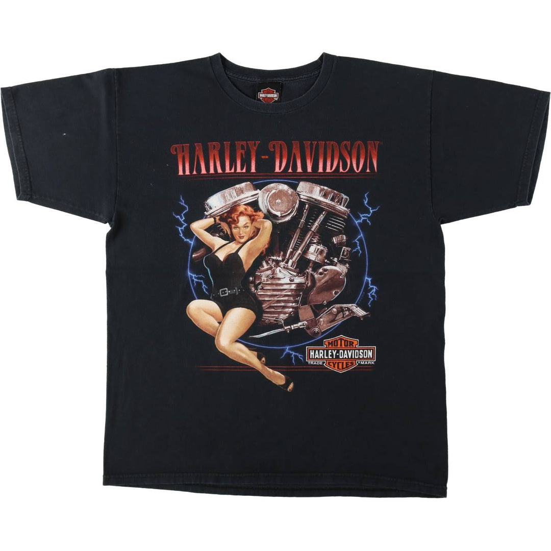 Harley-Davidson Pin-up Girl Motorcycle Bike T-shirt, Men's L size cotton black type Vintage Second Hand