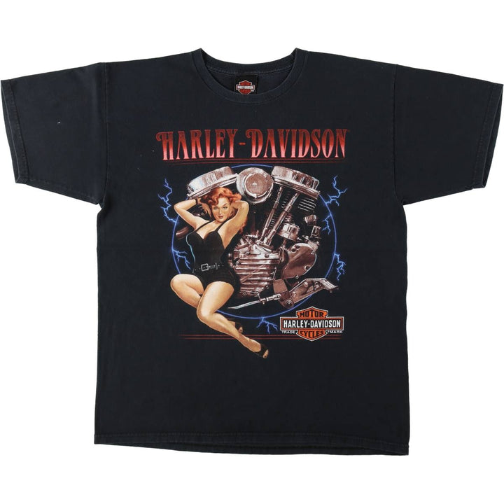 Harley-Davidson Pin-up Girl Motorcycle Bike T-shirt, Men's L size cotton black type Vintage Second Hand