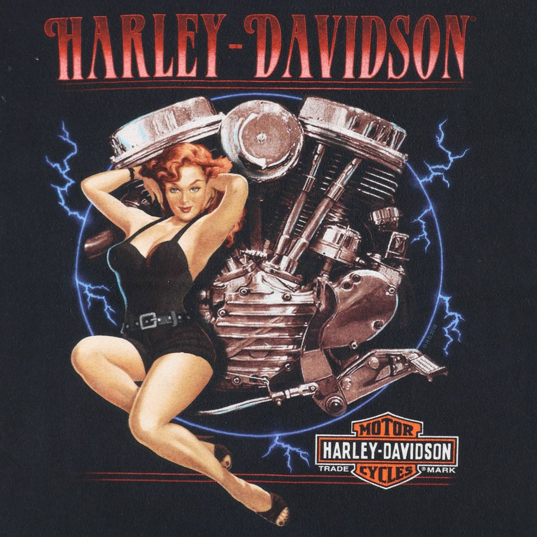 Harley-Davidson Pin-up Girl Motorcycle Bike T-shirt, Men's L size cotton black type Vintage Second Hand
