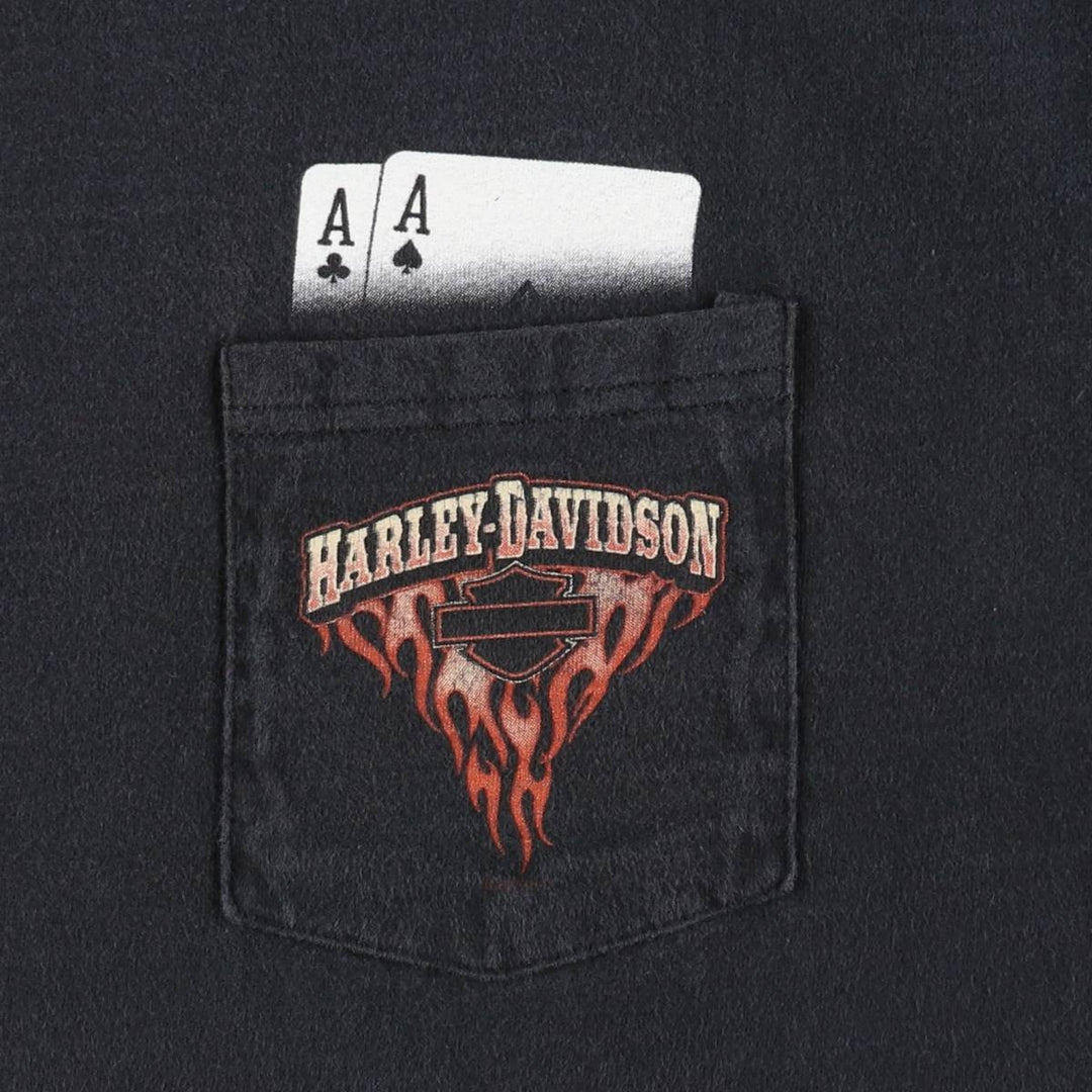 Harley-Davidson Fire Pattern Motorcycle Bike T-Shirt, Men's Size L cotton black type Vintage Second Hand