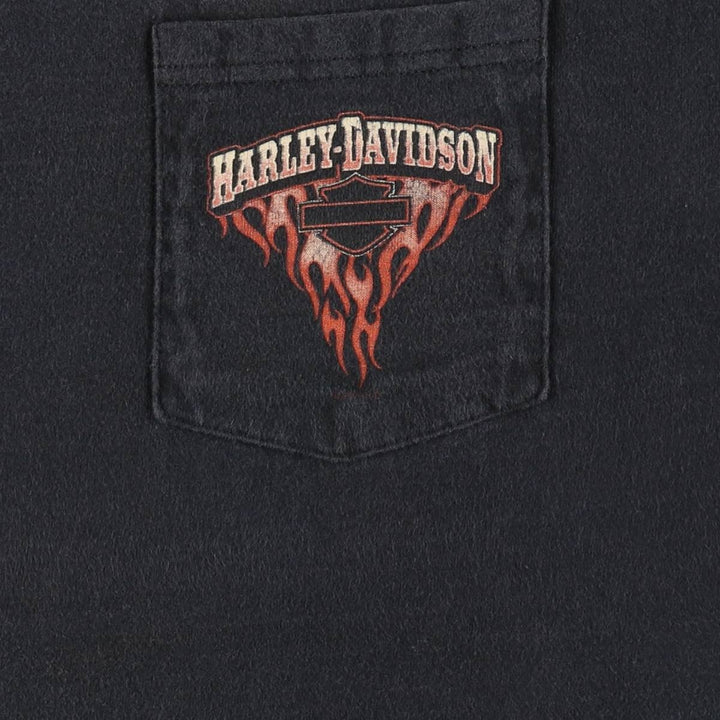 Harley-Davidson Fire Pattern Motorcycle Bike T-Shirt, Men's Size L cotton black type Vintage Second Hand