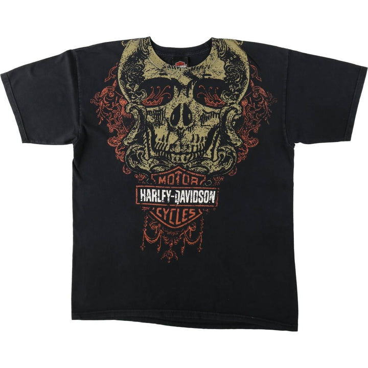 Harley-Davidson Skull Pattern Motorcycle Bike T-shirt Men's L size cotton black type Vintage Second Hand
