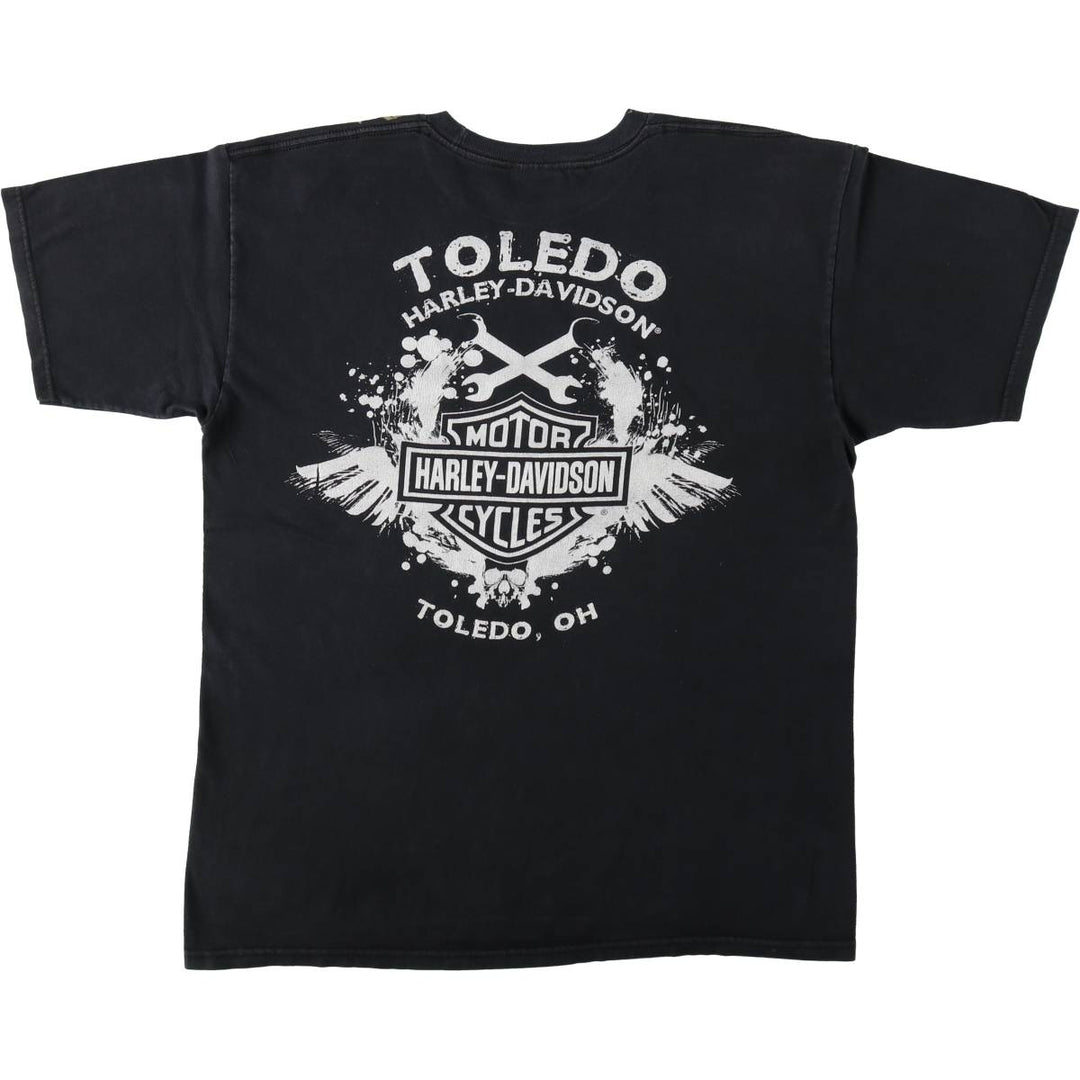 Harley-Davidson Skull Pattern Motorcycle Bike T-shirt Men's L size cotton black type Vintage Second Hand