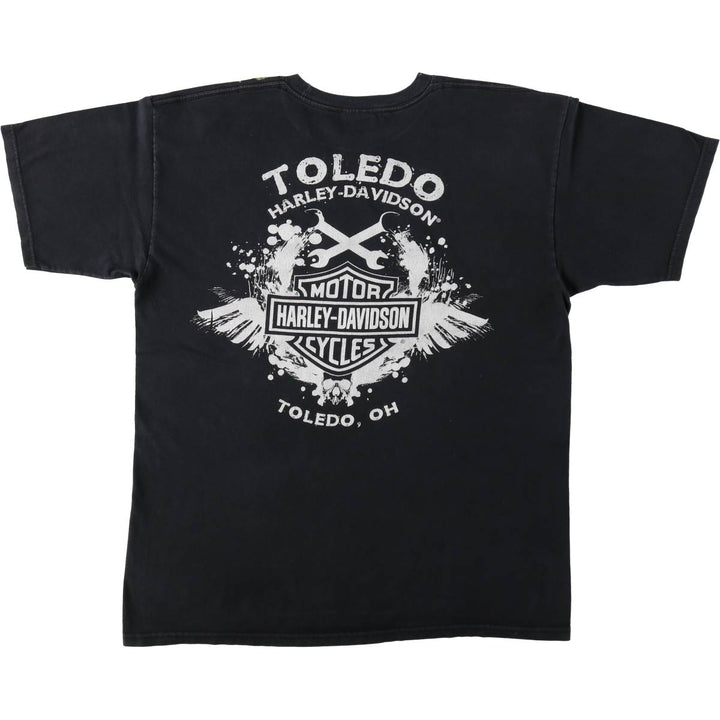 Harley-Davidson Skull Pattern Motorcycle Bike T-shirt Men's L size cotton black type Vintage Second Hand