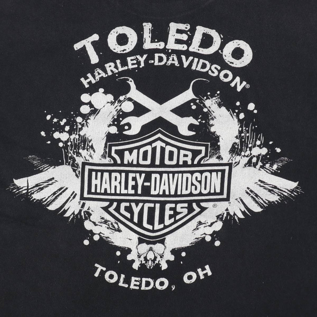 Harley-Davidson Skull Pattern Motorcycle Bike T-shirt Men's L size cotton black type Vintage Second Hand