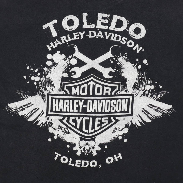 Harley-Davidson Skull Pattern Motorcycle Bike T-shirt Men's L size cotton black type Vintage Second Hand