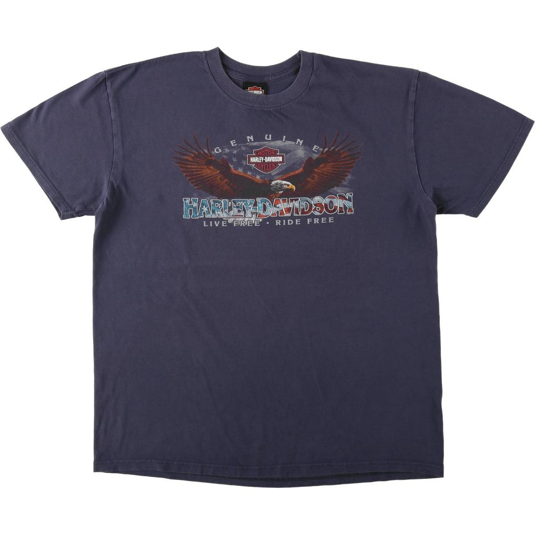 00'S Harley-Davidson Eagle Pattern Motorcycle Bike T-shirt Men's XL cotton navy blue type Vintage Second Hand