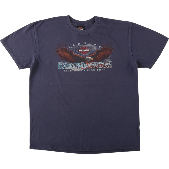 00'S Harley-Davidson Eagle Pattern Motorcycle Bike T-shirt Men's XL cotton navy blue type Vintage Second Hand