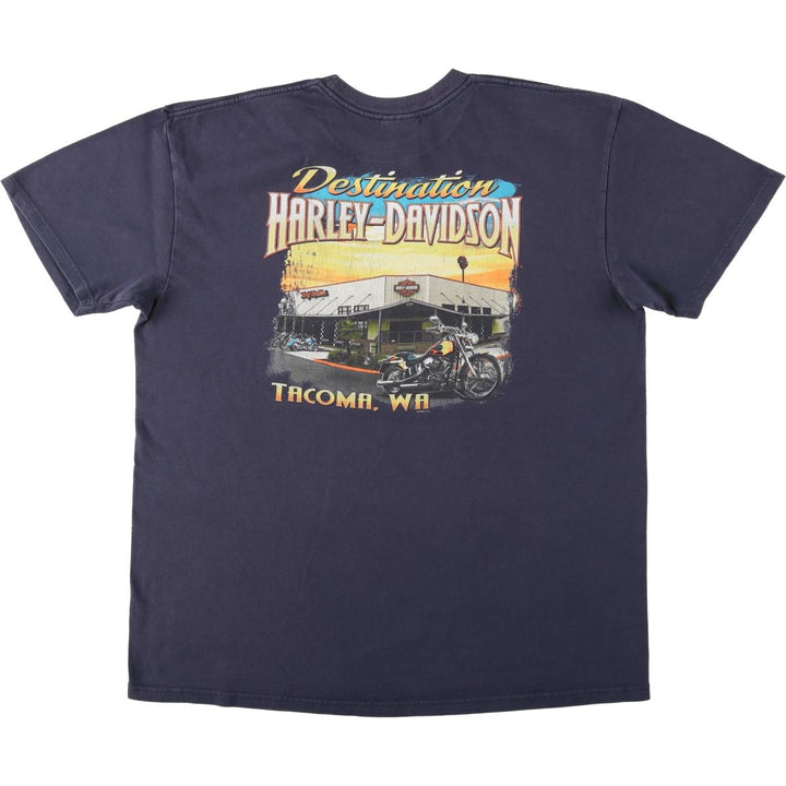 00'S Harley-Davidson Eagle Pattern Motorcycle Bike T-shirt Men's XL cotton navy blue type Vintage Second Hand