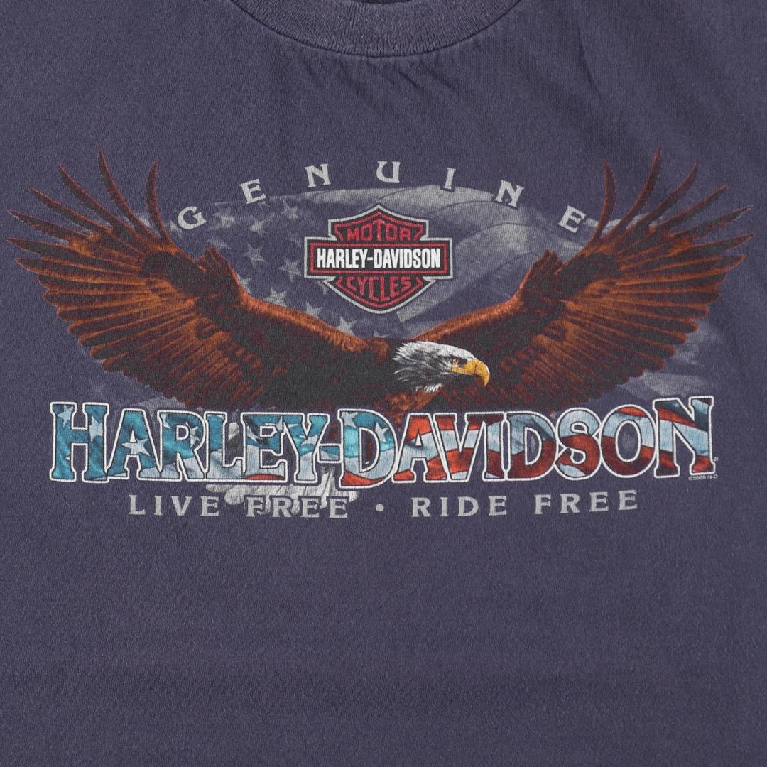 00'S Harley-Davidson Eagle Pattern Motorcycle Bike T-shirt Men's XL cotton navy blue type Vintage Second Hand
