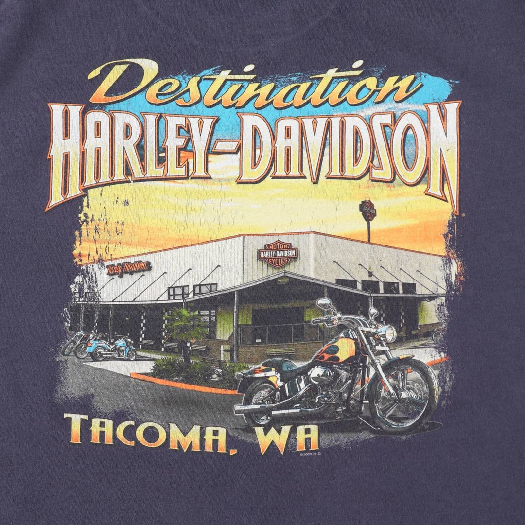 00'S Harley-Davidson Eagle Pattern Motorcycle Bike T-shirt Men's XL cotton navy blue type Vintage Second Hand