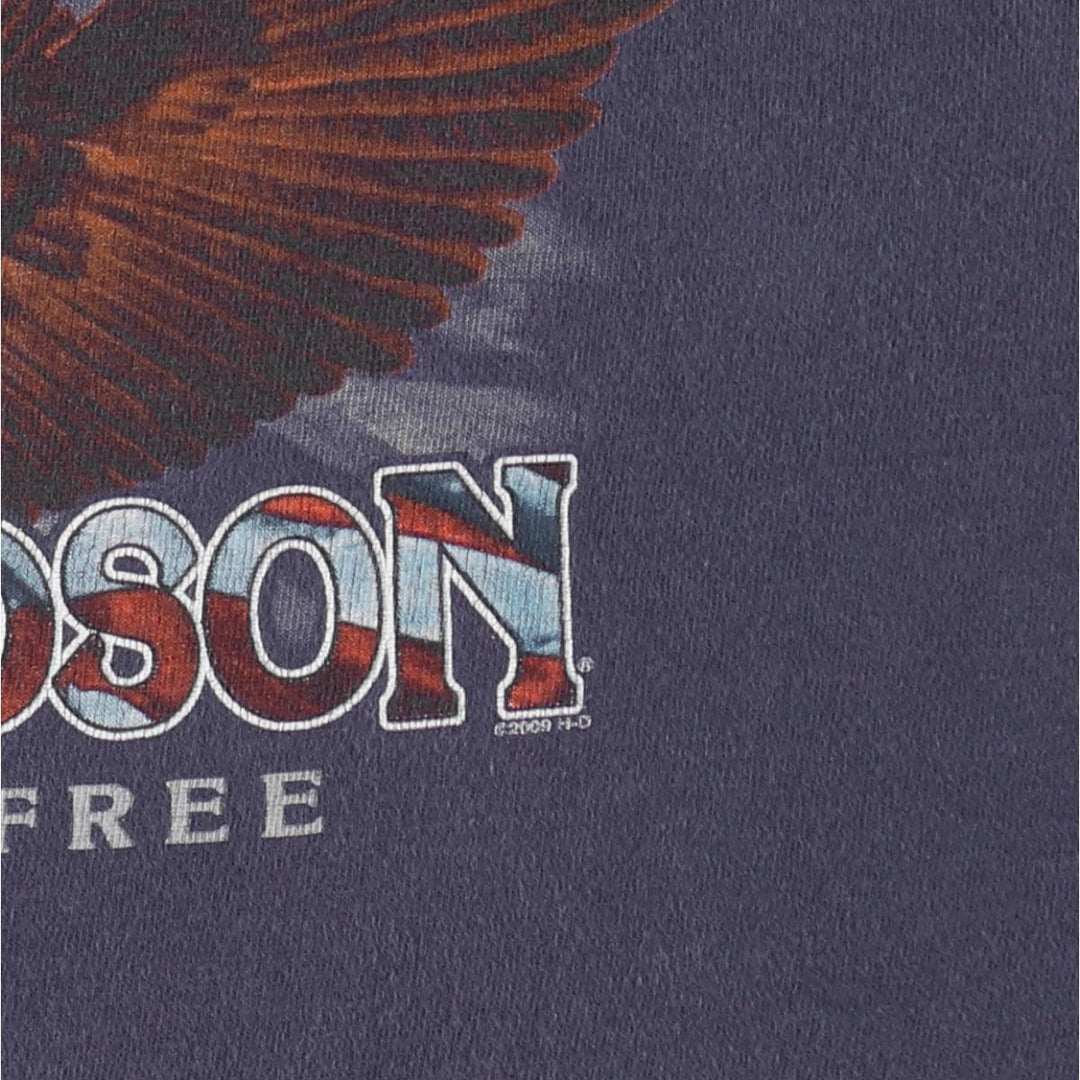 00'S Harley-Davidson Eagle Pattern Motorcycle Bike T-shirt Men's XL cotton navy blue type Vintage Second Hand