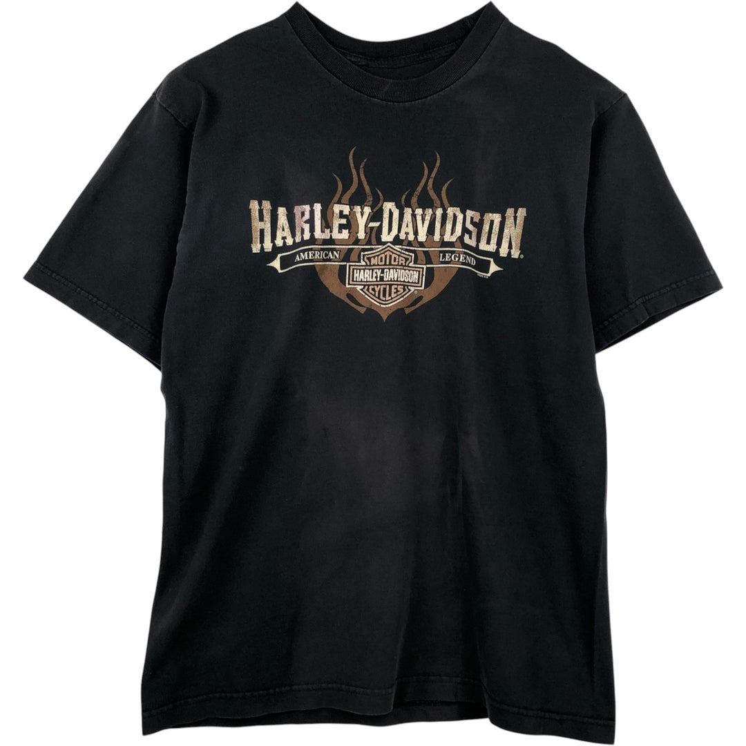 00'S Harley-Davidson Fire Pattern Motorcycle Bike T-Shirt Men's M unclear black type Vintage Second Hand