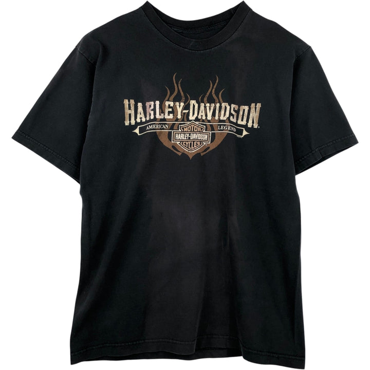 00'S Harley-Davidson Fire Pattern Motorcycle Bike T-Shirt Men's M unclear black type Vintage Second Hand