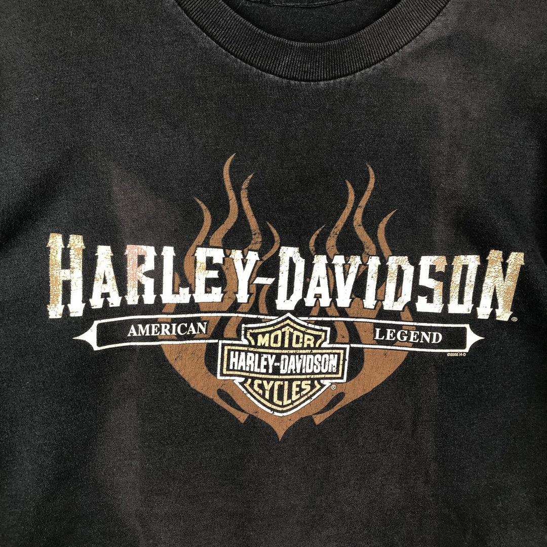 00'S Harley-Davidson Fire Pattern Motorcycle Bike T-Shirt Men's M unclear black type Vintage Second Hand