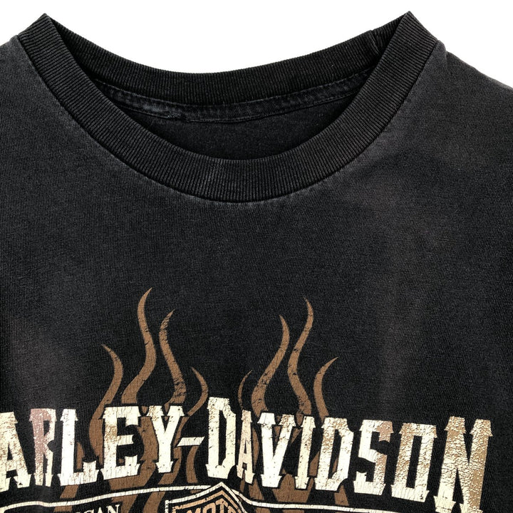 00'S Harley-Davidson Fire Pattern Motorcycle Bike T-Shirt Men's M unclear black type Vintage Second Hand