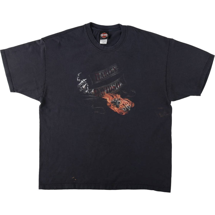 Harley-Davidson Fire Pattern Motorcycle Bike T-Shirt Made in USA Men's XXL cotton black type Vintage Second Hand