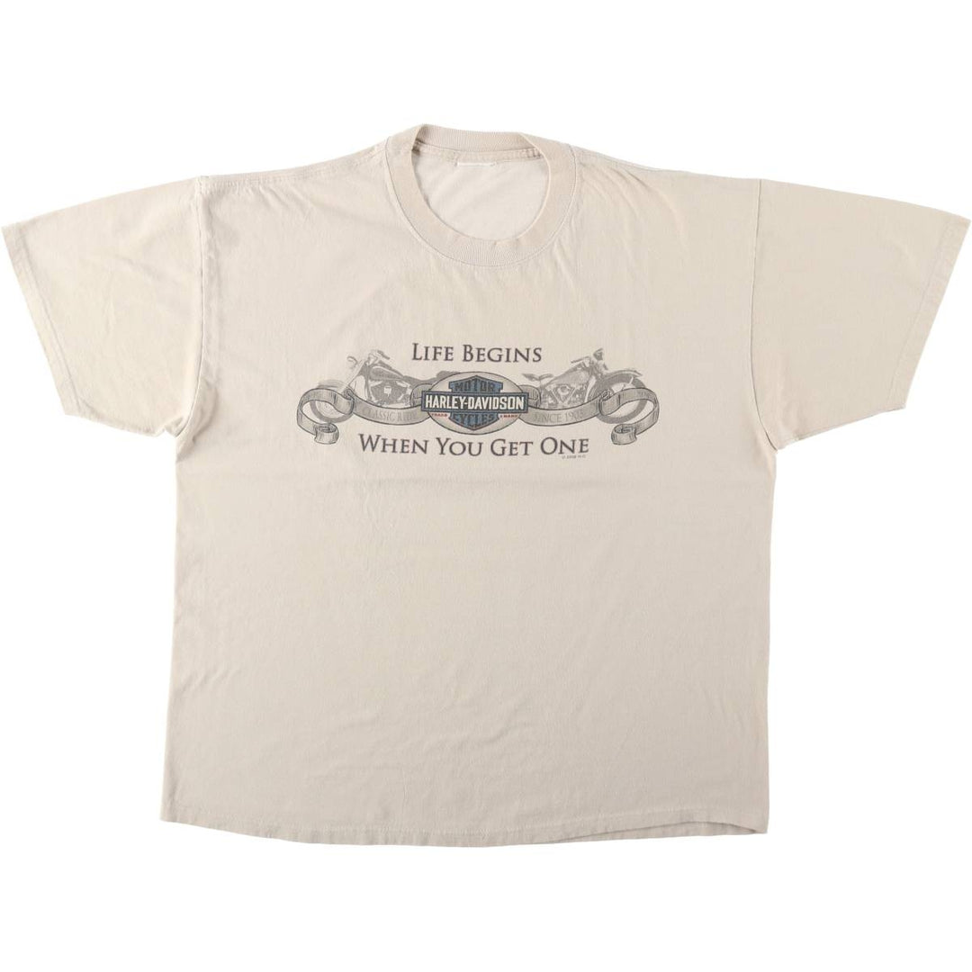 00'S Harley-Davidson Motorcycle Bike T-shirt Men's XL size unclear Beige type Vintage Second Hand