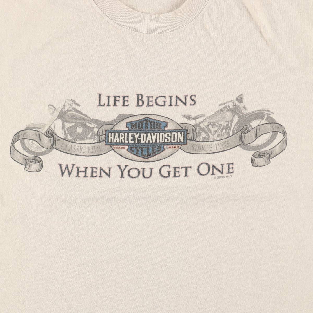 00'S Harley-Davidson Motorcycle Bike T-shirt Men's XL size unclear Beige type Vintage Second Hand
