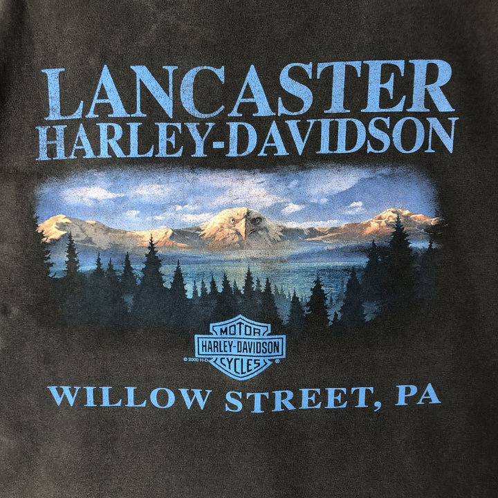 00'S Harley-Davidson Wolf Pattern Eagle Pattern Motorcycle Bike T-shirt Men's M size unclear black type Vintage Second Hand