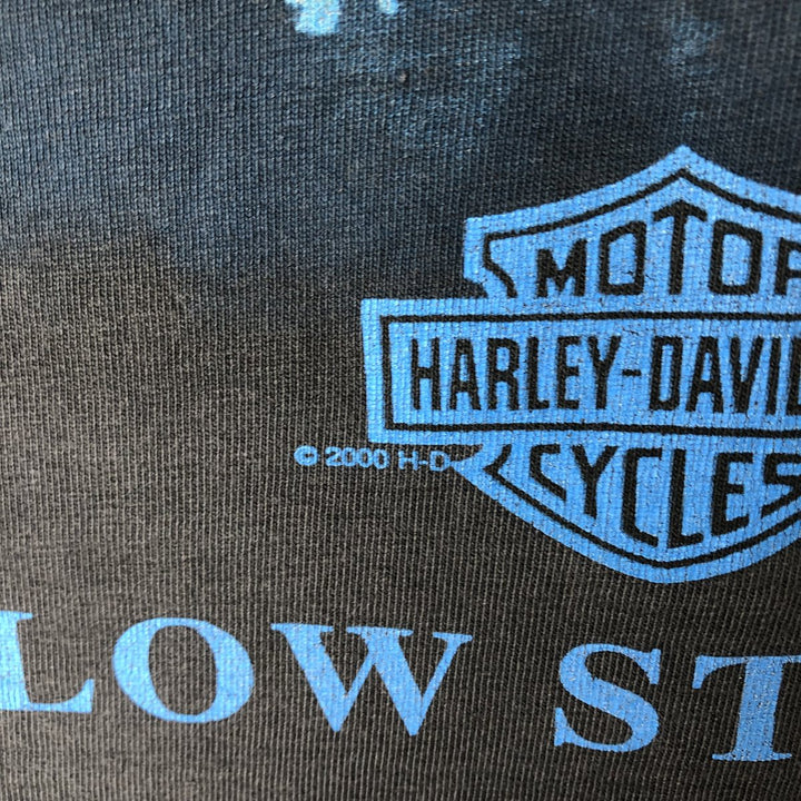 00'S Harley-Davidson Wolf Pattern Eagle Pattern Motorcycle Bike T-shirt Men's M size unclear black type Vintage Second Hand